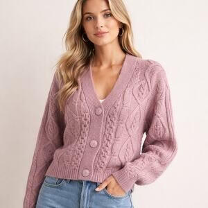 Z Supply Ryleigh Cable Knit Cardigan – Dusty Rose – Size Small